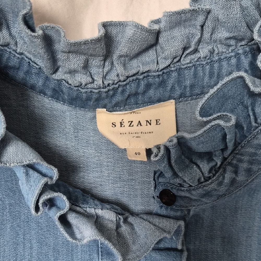 Blue Ruffled Button-Up Blouse - Picture 2 of 6